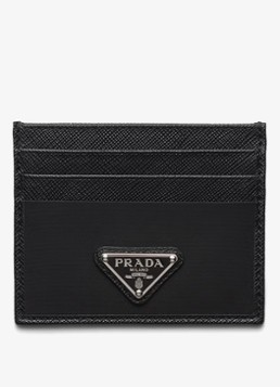 Prada Heren Re-Nylon pasjeshouder met leren details in de kleur Zwart