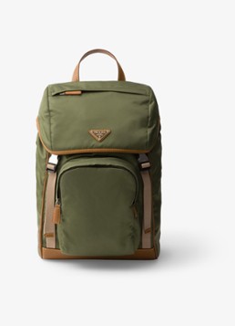 Prada Heren Re-Nylon rugzak met leren details in de kleur Legergroen