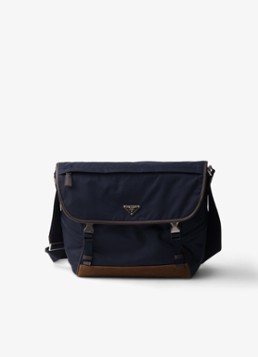 Prada Heren Re-Nylon schoudertas met leren details in de kleur Donkerblauw