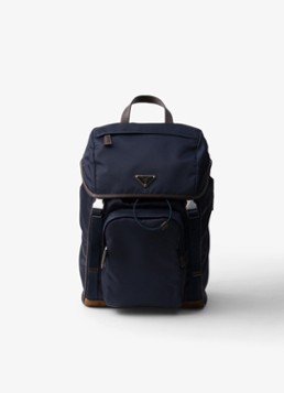 Prada Heren Re-Nylon rugzak met leren details in de kleur Donkerblauw