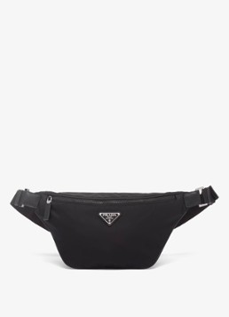 Prada Heren Re-Nylon heuptas met leren details in de kleur Zwart