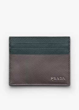 Prada Heren Pasjeshouder van leer met logo in de kleur Grijs