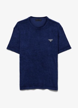 Prada Heren Terry T-shirt van badstof met logo in de kleur Donkerblauw