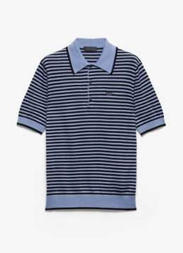 Prada Heren Fijngebreide regular fit polo met streepprint en logoborduring in de kleur Blauw