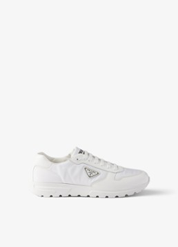 Prada Heren Prax Re-Nylon sneaker met leren details in de kleur Wit