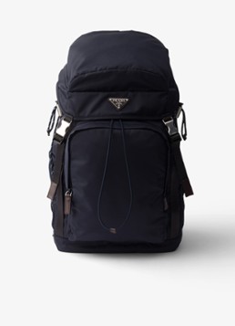 Prada Heren Speedrock Re-Nylon rugzak met leren details in de kleur Donkerblauw