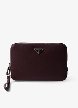Prada Heren Clutch van kalfsleer in de kleur Bordeauxrood