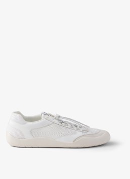 Prada Heren Speedrock sneaker met lakleren en mesh details in de kleur Wit