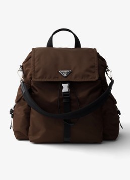 Prada Heren Explore Re-Nylon rugzak met leren details in de kleur Bruin