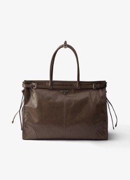 Prada Heren Bonnie Large schoudertas van kalfsleer in de kleur Taupe