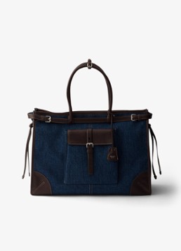Prada Heren Bonnie schoudertas van denim met leren details in de kleur Indigo