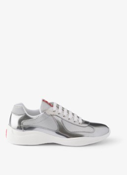 Prada Heren America's Cup sneaker van mesh met metallic finish in de kleur Zilver