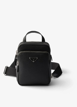 Prada Heren Mini schoudertas van kalfsleer in de kleur Zwart