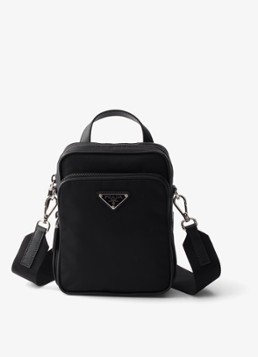 Prada Heren Re-Nylon schoudertas met leren details in de kleur Zwart