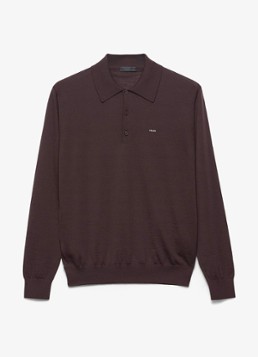 Prada Heren Fijngebreide slim fit polo van scheerwol in de kleur Donkerbruin