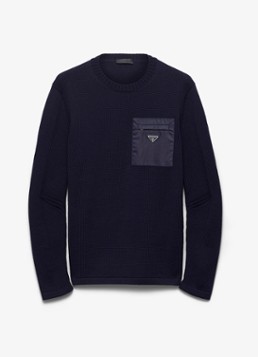 Prada Heren Fijngebreide pullover van scheerwol met borstzak in de kleur Donkerblauw