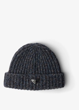 Prada Heren Mouliné kabelgebreide muts van kasjmier met gemêleerd dessin in de kleur Blauwgrijs
