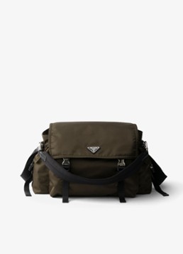 Prada Heren Explore Re-Nylon schoudertas met leren details in de kleur Donkergroen