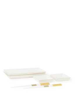Tokyo Design Studio Nippon White Gold Rim sushi serviesset met eetstokjes 4-delig Wit - Deal