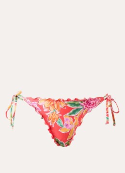 Seafolly Dames Brazilian bikinislip met bloemenprint in de kleur Koraalrood, maat: 42