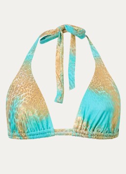 Luli Fama Dames Triangel bikinitop met panterprint in de kleur Turquoise, maat: M