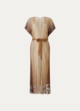 Luli Fama Dames Strandjurk met strikceintuur en opengewerkt dessin in de kleur Beige, maat: 1 Size