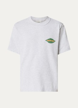 Bram's Fruit Heren Distressed Leaf T-shirt met logo- en backprint in de kleur Grijsmele, maat: S