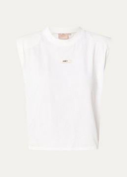 JOSH V Dames Sue T-shirt met schoudervulling en logo in de kleur Gebroken wit