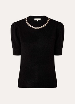 JOSH V Dames Franka fijngebreide top in alpaca wolblend met strass in de kleur Zwart