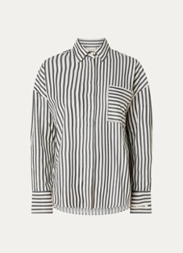 JOSH V Dames Lexx blouse met streepprint en borstzak in de kleur Donkerblauw
