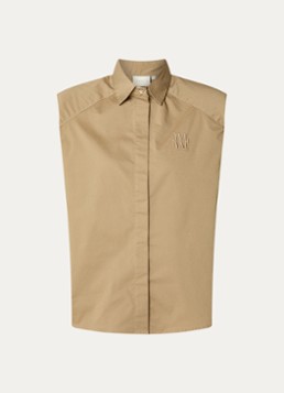 JOSH V Dames Susie blouse met schoudervulling en logoborduring in de kleur Khaki