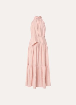 JOSH V Dames Elara maxi halterjurk met sjaalkraag in de kleur Zalmroze