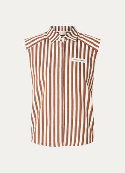 JOSH V Dames Suusa blouse met schoudervulling en streepprint in de kleur Bruin