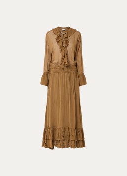 JOSH V Dames Gisele maxi jurk met volant in de kleur Cognac