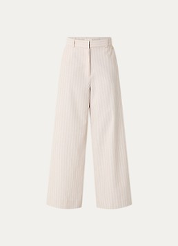 JOSH V Dames Odessa high waist wide leg broek in linnenblend met streepprint in de kleur Beige