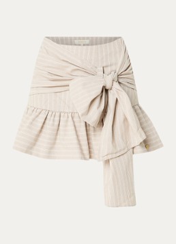 JOSH V Dames Hollis mini rok met streepprint en strikdetail in de kleur Donkerbeige
