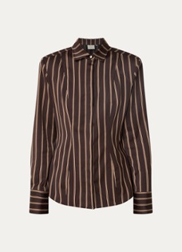 JOSH V Dames Asa blouse met schoudervulling en streepprint in de kleur Donkerbruin