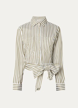 JOSH V Dames Odell blouse met streepprint en strikceintuur in de kleur Legergroen