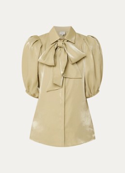 JOSH V Dames Sylviana blouse met pofmouw en glanzende finish in de kleur Lindegroen