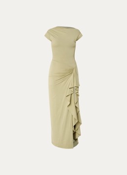 JOSH V Dames Zylas maxi jurk met volant en gestrikt detail in de kleur Lindegroen