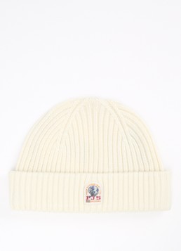 Parajumpers Dames Matio ribgebreide muts in merino wolblend met logo in de kleur Ivoor, maat: S/M