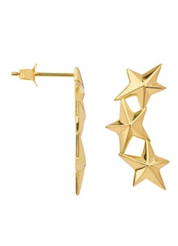 Anna + Nina Dames Single Stars Aligned oorhangers verguld