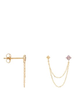 Anna + Nina Dames Gilded Chain enkele oorbel van 14 karaat geelgoud met amethist en citrien in de kleur Geelgoud, maat: 1 size