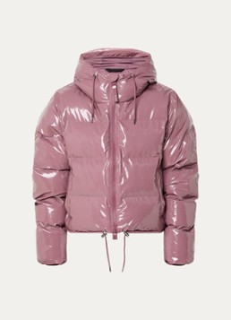 Rains Dames Puffer jack met capuchon en logo in de kleur Oudroze, maat: L