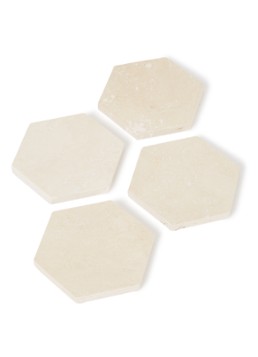 Stoned Hexagon onderzetter van travertijn set van 4 Creme - Deal