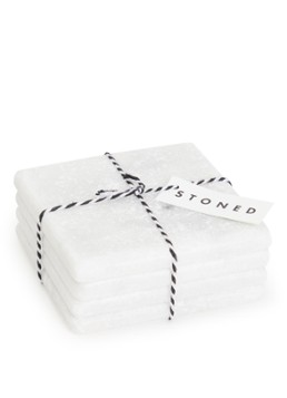 Stoned Marmer onderzetter 10 cm set van 4 Wit - Deal