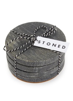 Stoned Marmer onderzetter 11 cm set van 4 Zwart - Deal