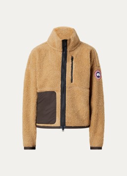 Canada Goose Dames Simcoe jack van fleece met opstaande kraag en logo in de kleur Camel, maat: XS