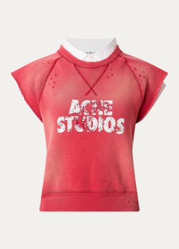 Acne Studios Dames Mouwloze top met logoprint en verwassen afwerking in de kleur Steenrood, maat: L