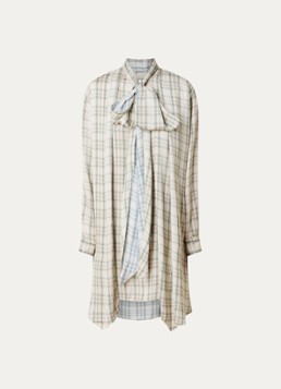 Acne Studios Dames Midi tuniekjurk met ruitdessin en sjaalkraag in de kleur Beige, maat: 40